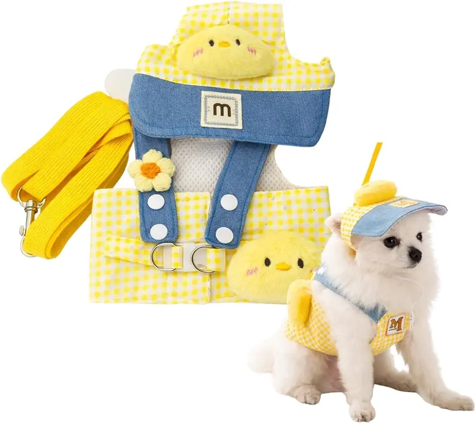 Peitoral com Guia para Cães Pequenos e Filhotes – Ajustável, Confortável e Não Machuca – Modelo Roupinha com Boné