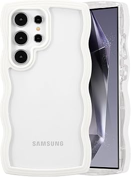 QLTYPRI Compatible with Samsung Galaxy S24 Ultra Case, Cute Curly Wave Frame Clear Case for Girls Women, Transparent Soft Silicone TPU Bumper Shockproof Protective Cover for Samsung S24 Ultra - White