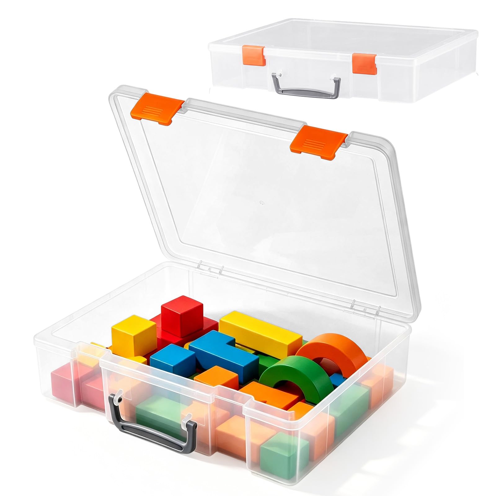 A4 Plastic Project Case with Handle, Large Clear Storage Box with Secure Latches, Heavy-Duty Document & Craft Organiser Box for Scrapbooking, Photos, Paperwork Toys Home School Office (36.5x27x7.4cm)