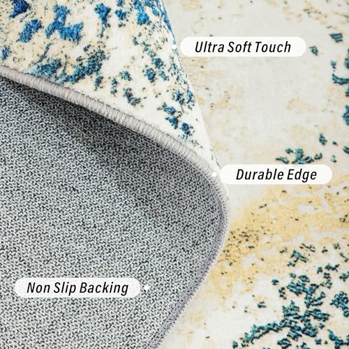 Carvapet 10x13 Area Rugs for Living Room, Blue Modern Abstract 10 x 13 Large Carpet, Low Pile, Foldable, Non Slip, Machine Washable, Rubber Backing Soft Area Rug for Bedroom, Dining Room, Home Office