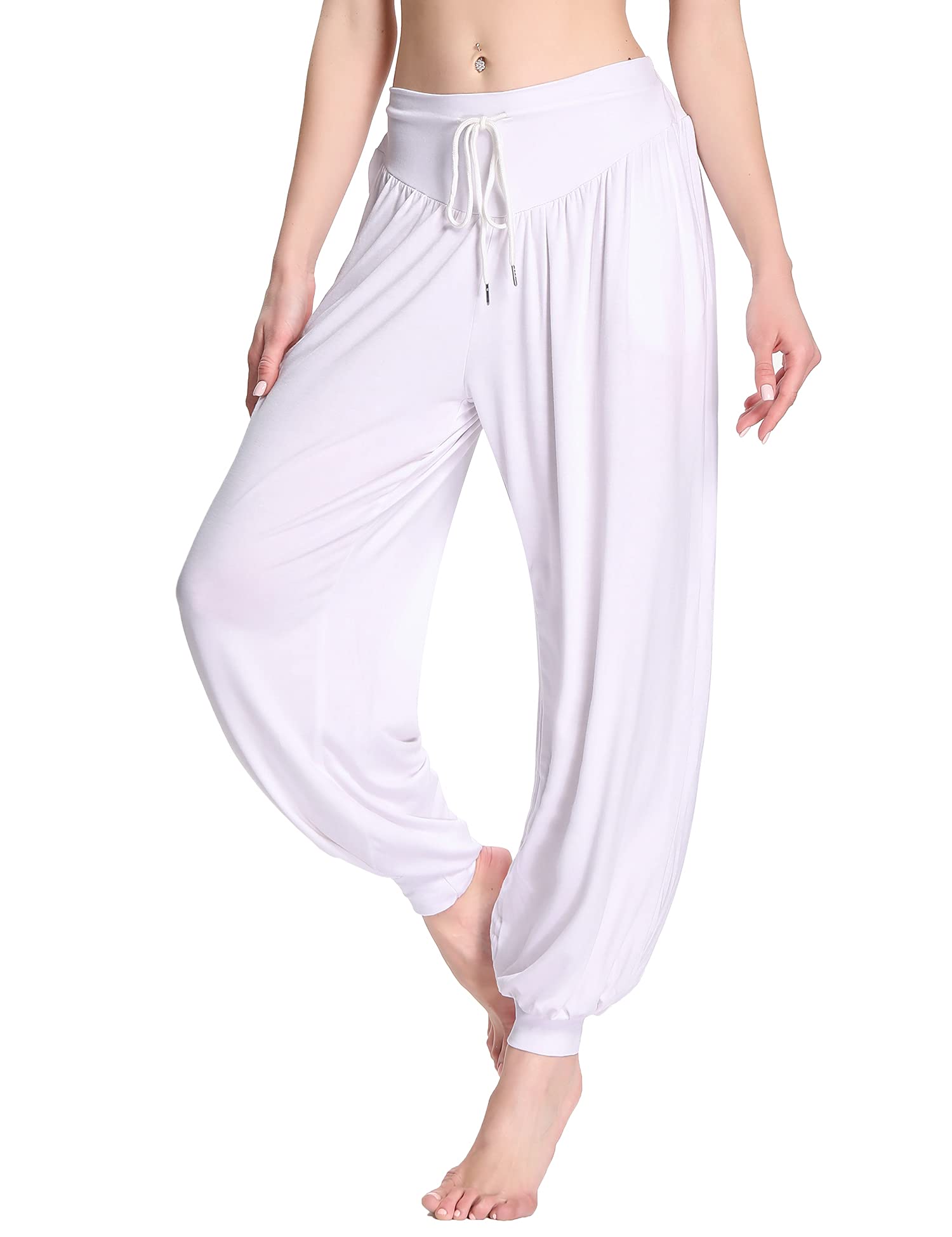 Terecey Yogahose Damen Lang Haremshose Sommer Leicht Pumphose Ballonhose Pluderhose Locker Freizeithose Jogginghose Yoga Hose mit Taschen S-XXL