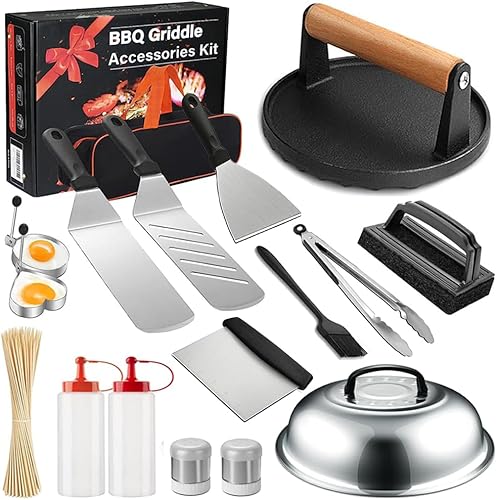 Kit de accesorios para parrilla, juego de accesorios para parrilla de parte superior plana para Blackstone y Camp Chef, juego de espátula de