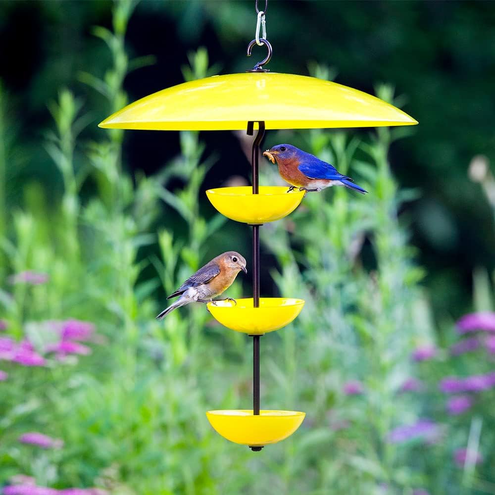 Yellow Recycled Glass Bird Feeder Dome, Hanging Weather Shield with Dual Hooks, Durable Outdoor Protection for Backyard Feeders, Yellow