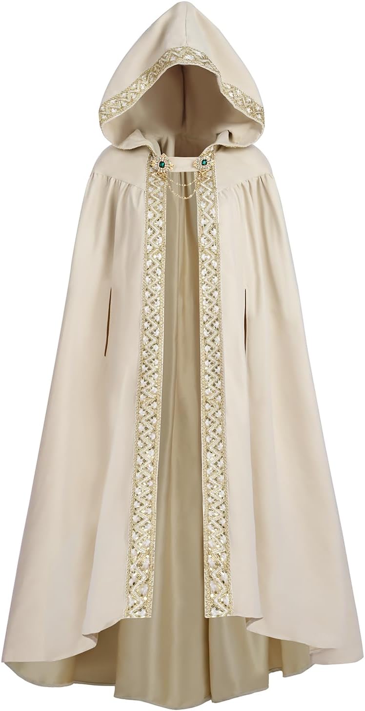 LTAKK Cloak with Hood Women Renaissance Hooded Medieval Cloak Witch Robe Viking Cape