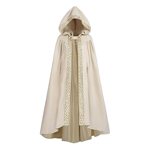 LTAKK Cloak with Hood Women Renaissance Hooded Medieval Cloak Witch Robe Viking Cape - Small - Champagne Gold