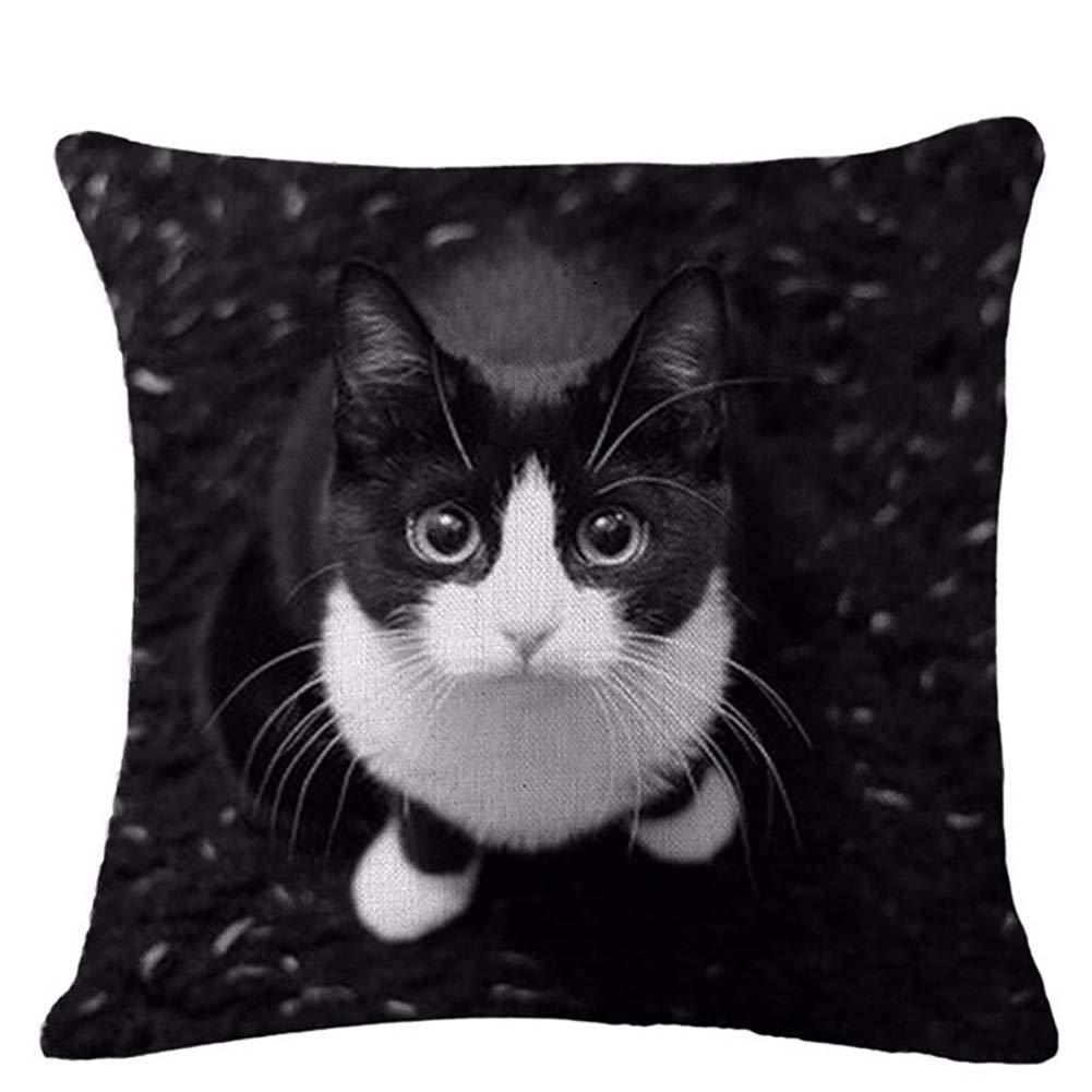 unifun Pengyu Lovely Cat Print Linen Pillow Case Cushion Throw Cover Home Sofa Cafe Decor