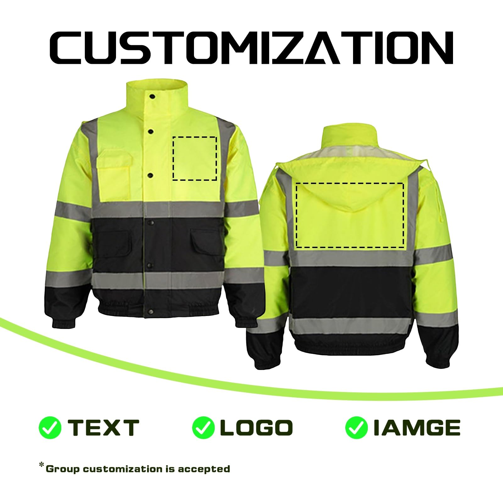 Giacca di sicurezza con logo personalizzato, giacca impermeabile riflettente ad alta visibilità con cappuccio giacca impermeabile ad alta visibilità bomber con fodera in cotone
