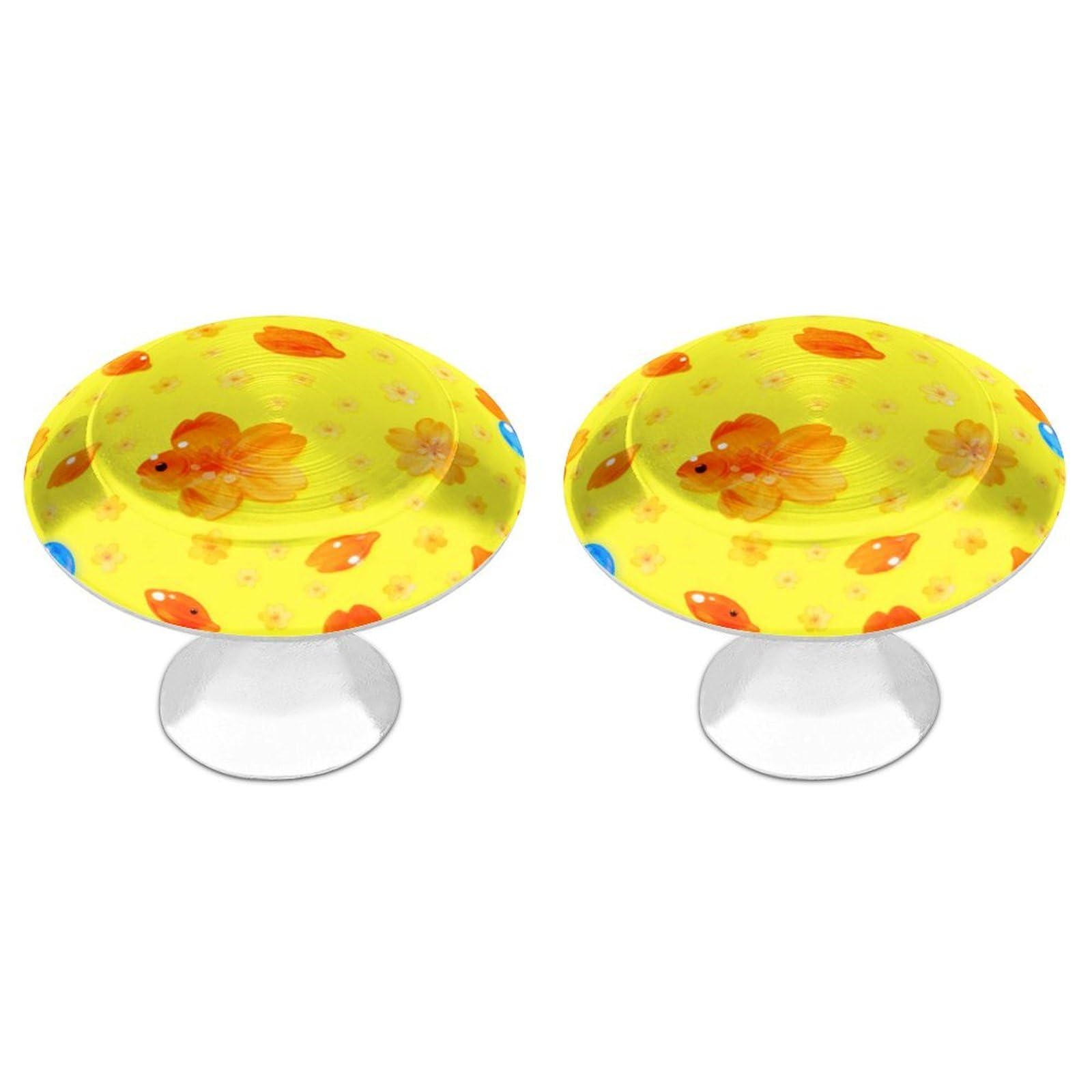 DWVTSLH Bright Yellow Fish Cabinet Handles 2 Pack Stainless Steel Kitchen Drawer Pulls with Installation Screws Round Dresser Drawer Knobs 1.1 Inch Modern Cabinet Hardware Door Handles
