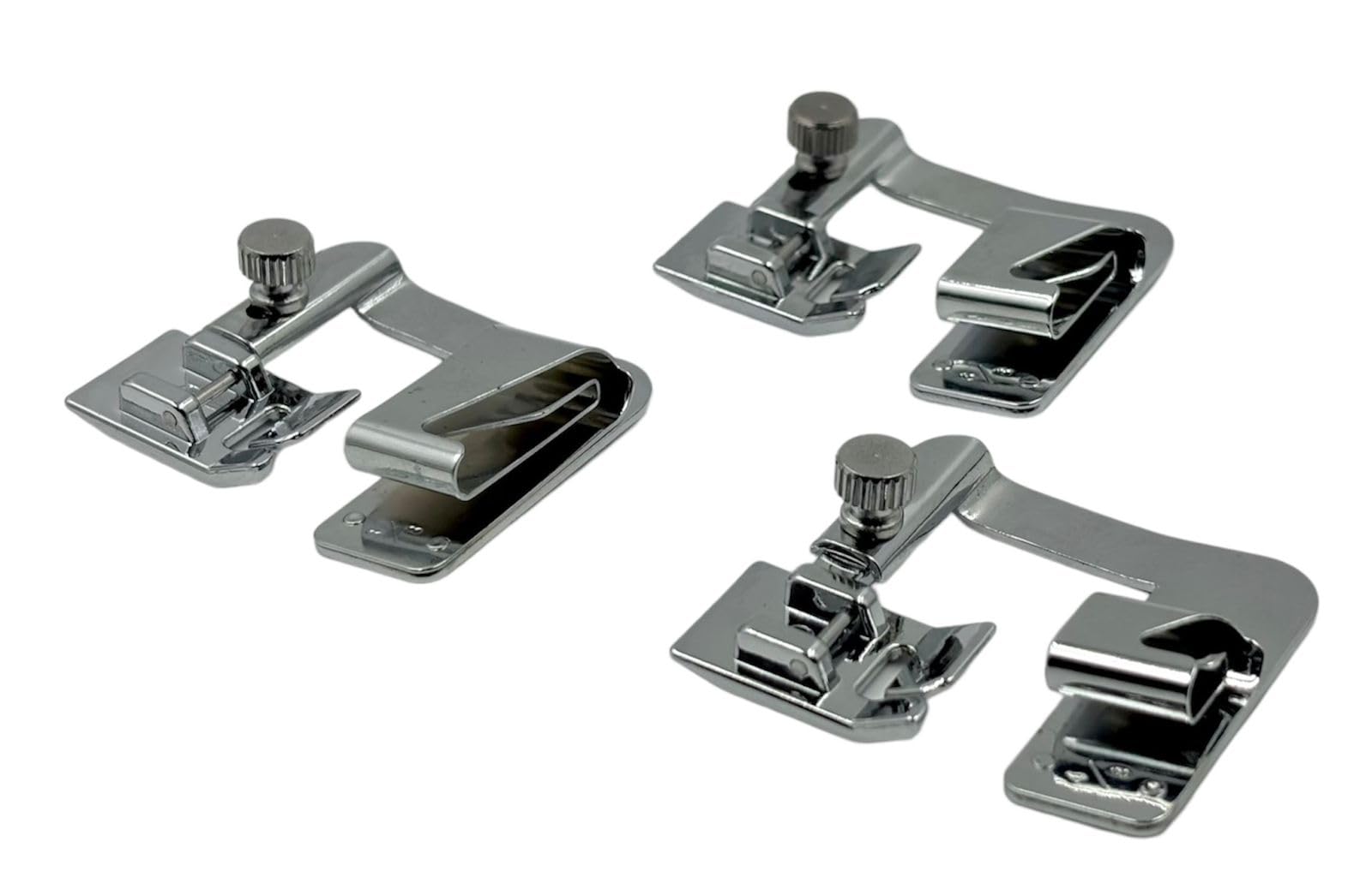 ZENITH Rolled Hem Combo 4/8 6/8 8/8 3pc Set Presser Foot Wide Rolled Hem Foot for Most Low Shank Sewing Machines Presser Foot. Steel Finish (Combo 4/8 6/8 8/8 3pc Set)