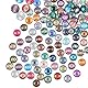 JOFONY 100 Stück Glücksstein Bunte Glassteine,12mm Gemischte Farbe Muggelsteine,Runde Europäisches Retromuster Glascabochons für DIY Handwerkliche Schmuckherstellung Heimdekoration