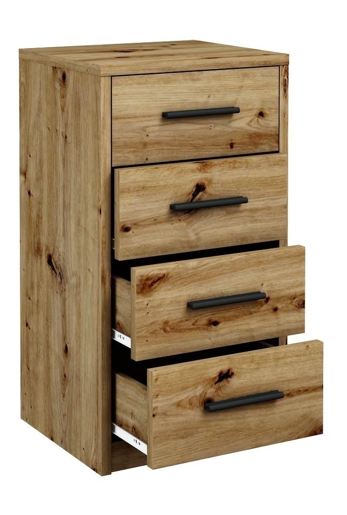 MATKAM Kommode Bodo 4S mit Vier Schubladen, H/B/T 75 x 40 x 35 cm, Griffe in Metall-Optik, Führungsschienen aus Metall (Artisan Eiche)