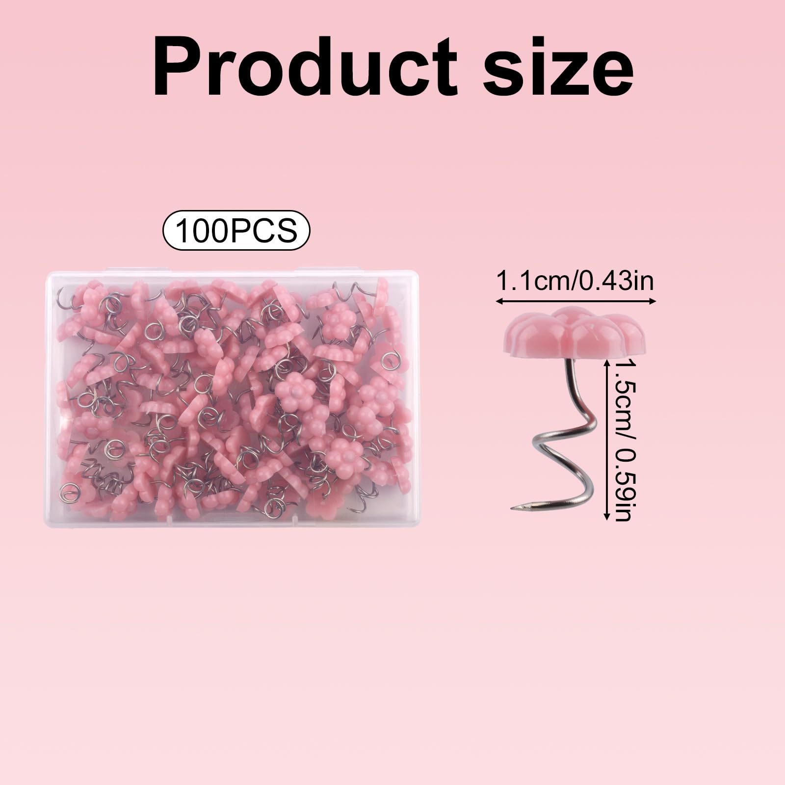 100pcs Bed Skirt Pins, Strong Hold Upholstery Tacks Headliner Tacks Pink Flower Spiral Push Twist Pins for Fixing Slipcovers Sofa Cover Bedskirts Quilt Fabrics in Place (Plum Blossom)