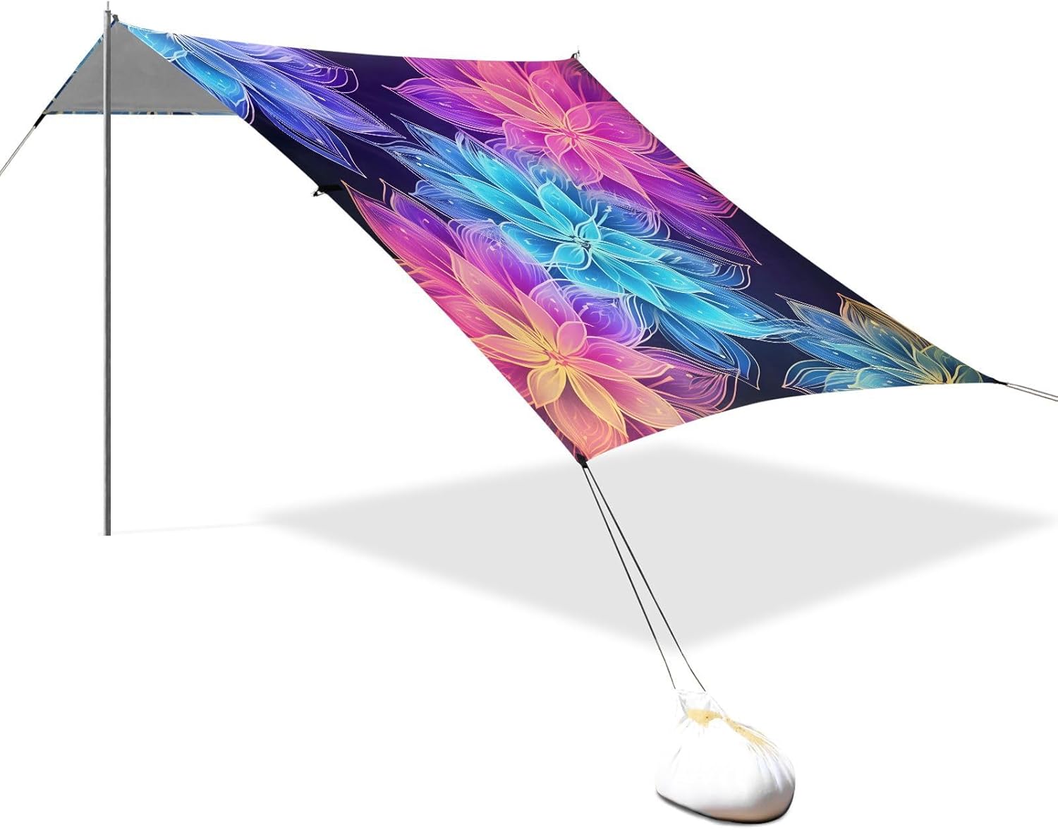ALAZA Rainbow Mandala Transparent Flowers Beach Tent Sun Shelter UPF50+ Protection Beach Shade Canopy w/ 4 Sandbags for Outdoor Camping, Fishing, Backyard Fun, Picnic, 10x9 ft