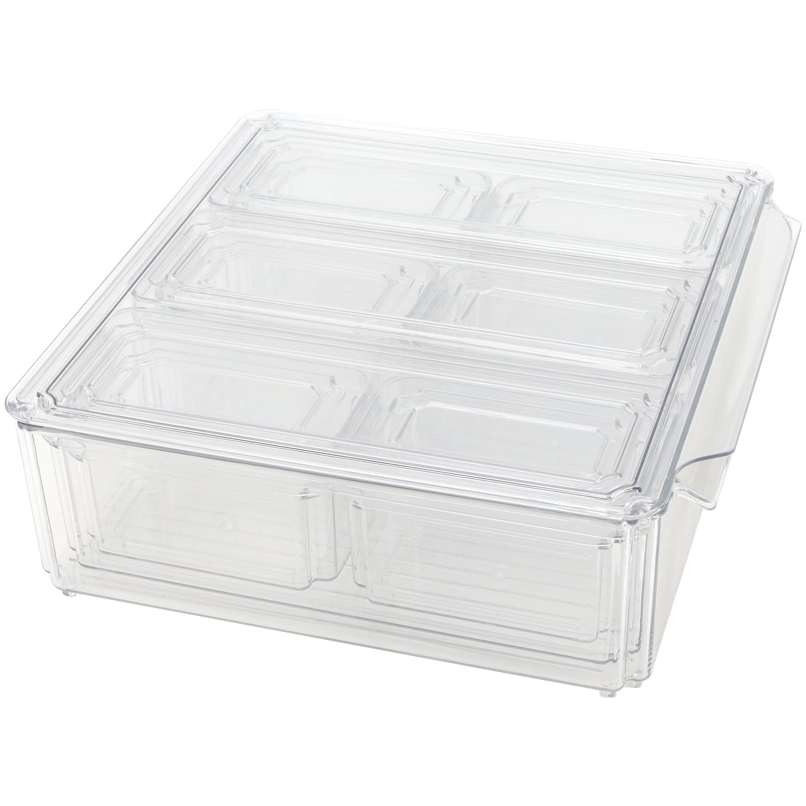 HAKZEON Paquete de 10 contenedores de almacenamiento transparentes para nevera con tapas, cajas de almacenamiento apilables para nevera con orificios de drenaje, organizadores de plástico para congela