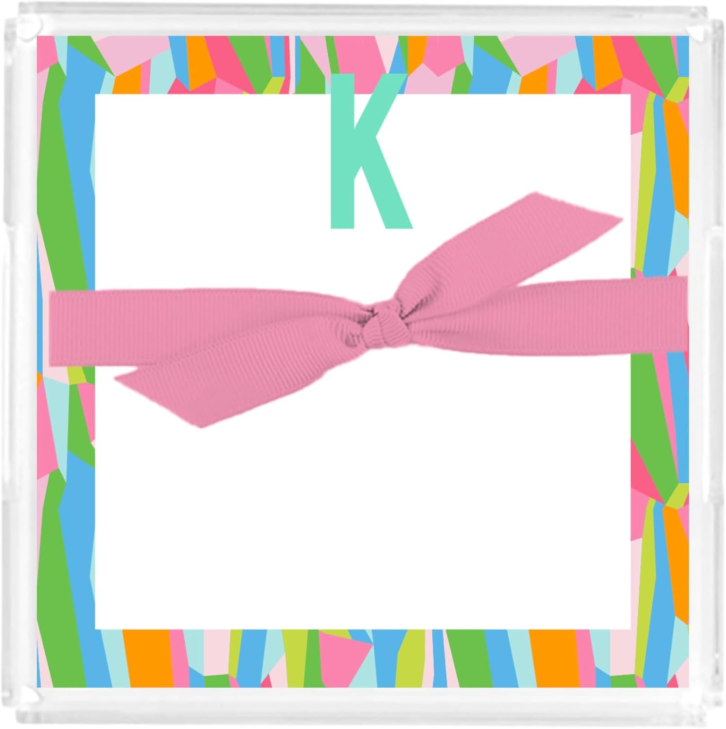 Mary Square Monogram K Colorful Floral 5 x 5 Paper Acrylic Notepad Block