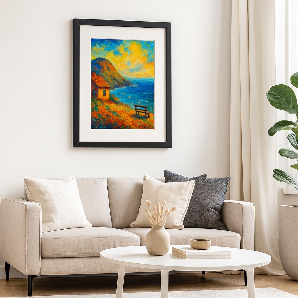 Bilderrahmen 60x80 cm Schwarz mit Passepartout für 50x70 cm Fotos - MDF Holz & Bruchsicheres Acrylglas - Moderner Fotorahmen mit 30 mm Rahmenprofil