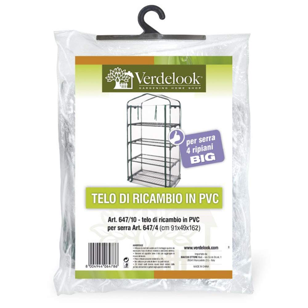 VERDELOOK Telo di ricambio in PVC trasparente per serra a 4 ripiani con codice 647/4,91x49x162 cm