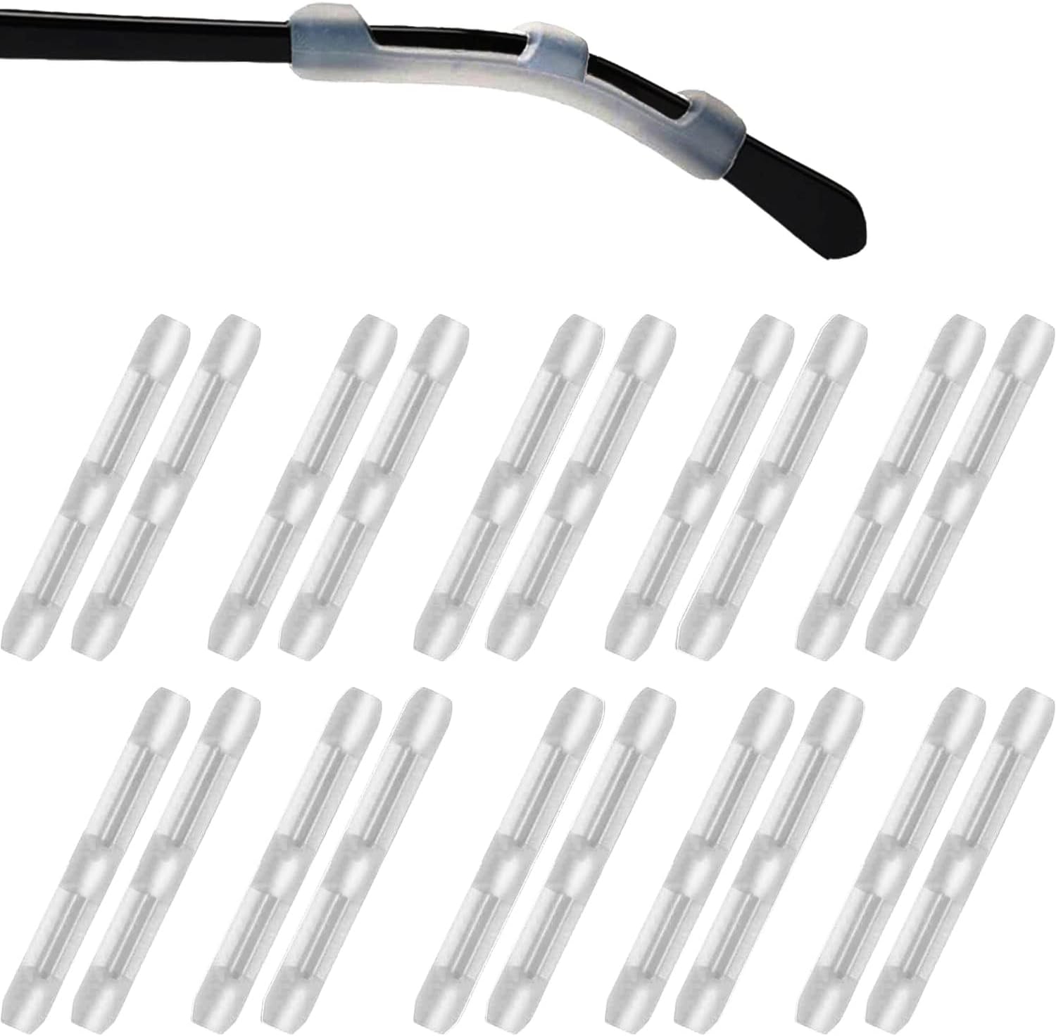 MOLDERP 10 Pairs Black Soft Silicone Eyeglass Ear Cushions Temple Tips Eyeglass Pads Anti Slip Glasses Ear Hook Comfort Sport (Clear-B)