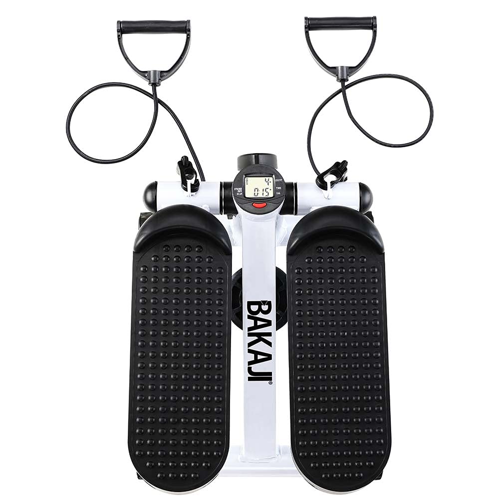 BAKAJI Stepper Entraînement Fitness Cardio Jambes Panches Panches Hanches avec écran LCD Calories Temps et Haltères Elastiques Allenamneté Bras Structure en Acier Inoxydable Pédales Antidérapantes
