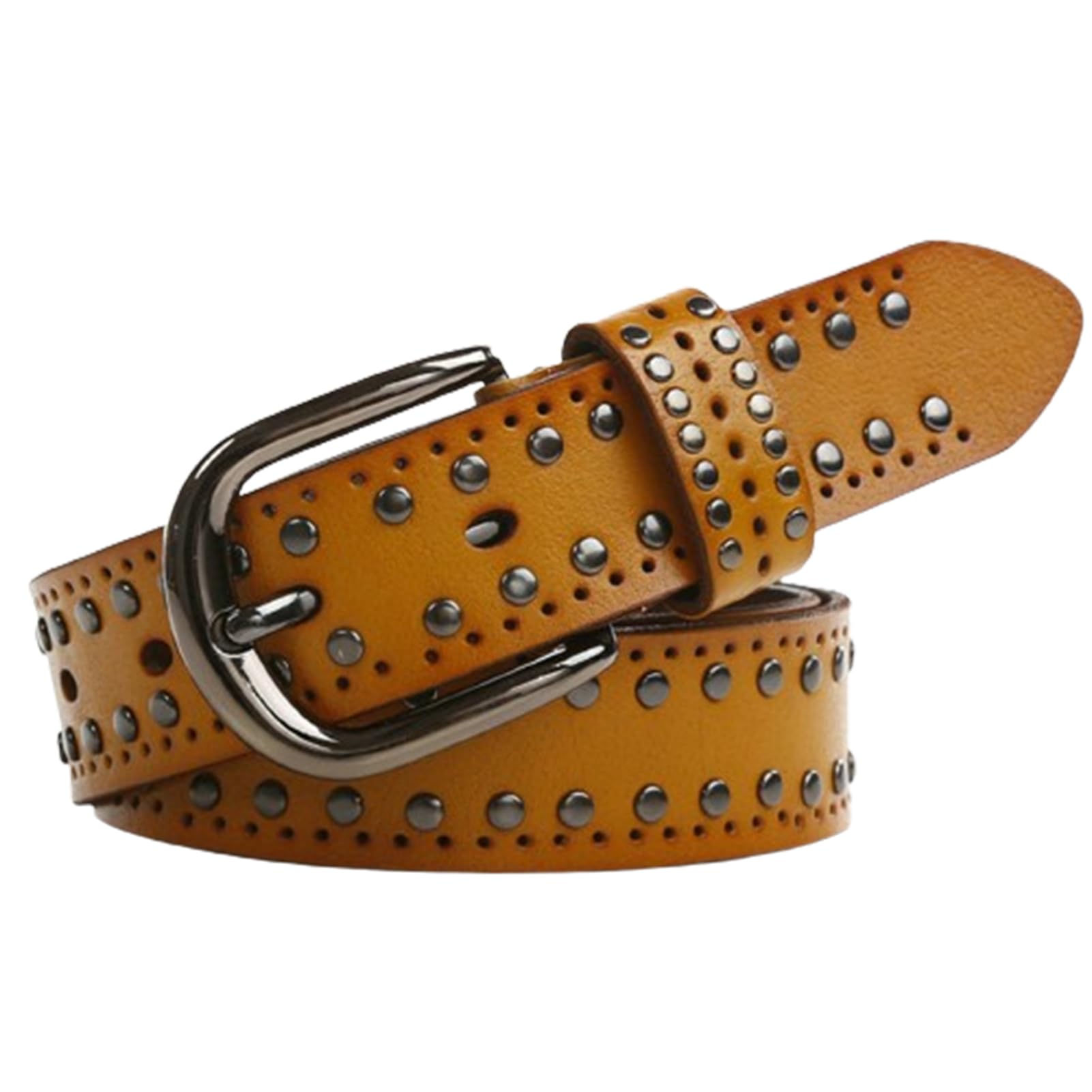 AGUTALITHIC Punk Hollow Studded Belt for Women Men Leather Strap Rock Round Goth Rivets for Work,Casual,Dress Gothic Clothing(100cm/39, Brown)