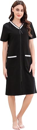 Richie House Zipper Front Housecoat Short Sleeve Nightgown Long Housedress Duster RHW2898