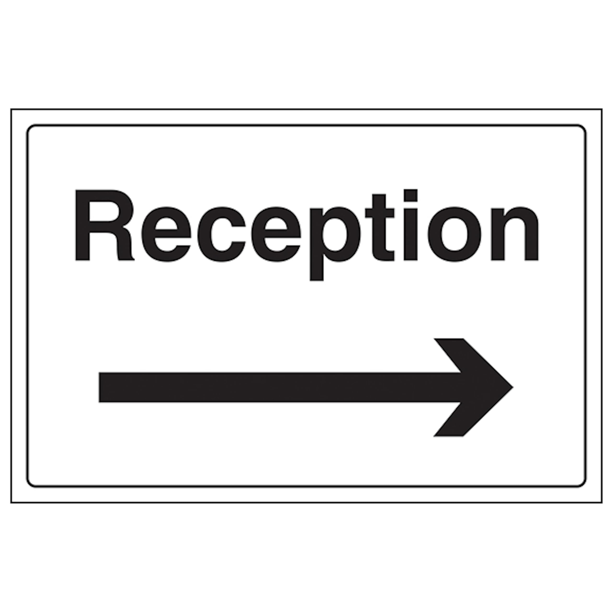 V Safety Reception With Arrow Right 300 x 200 mm - Glow In The Dark 1mm Rigid Plastic Safety Sign