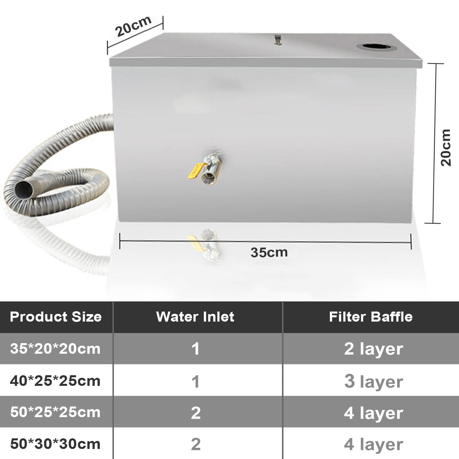 Separador de Grasa Acero Inoxidable Trampa de Grasas Comercial, Filtro de Aceite para Cocina Restaurante Aguas Residuales con Colador y Desagüe Extraíbles, Buen Rendimiento de Sellado