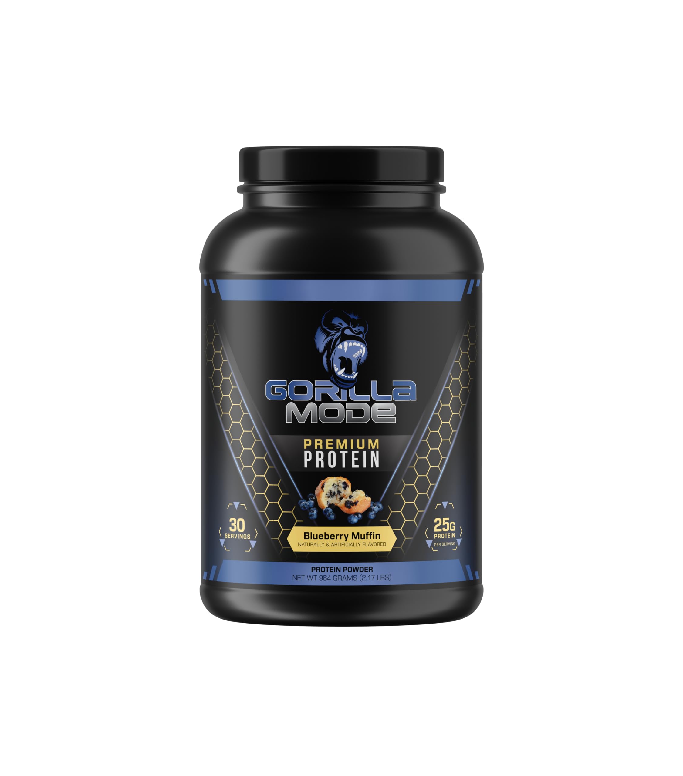 Gorilla Mind Premium Whey Protein - Blueberry Muffin, 25 Grams of Whey Protein Isolate & Concentrate, Recover and Build Muscle (30 Servings)