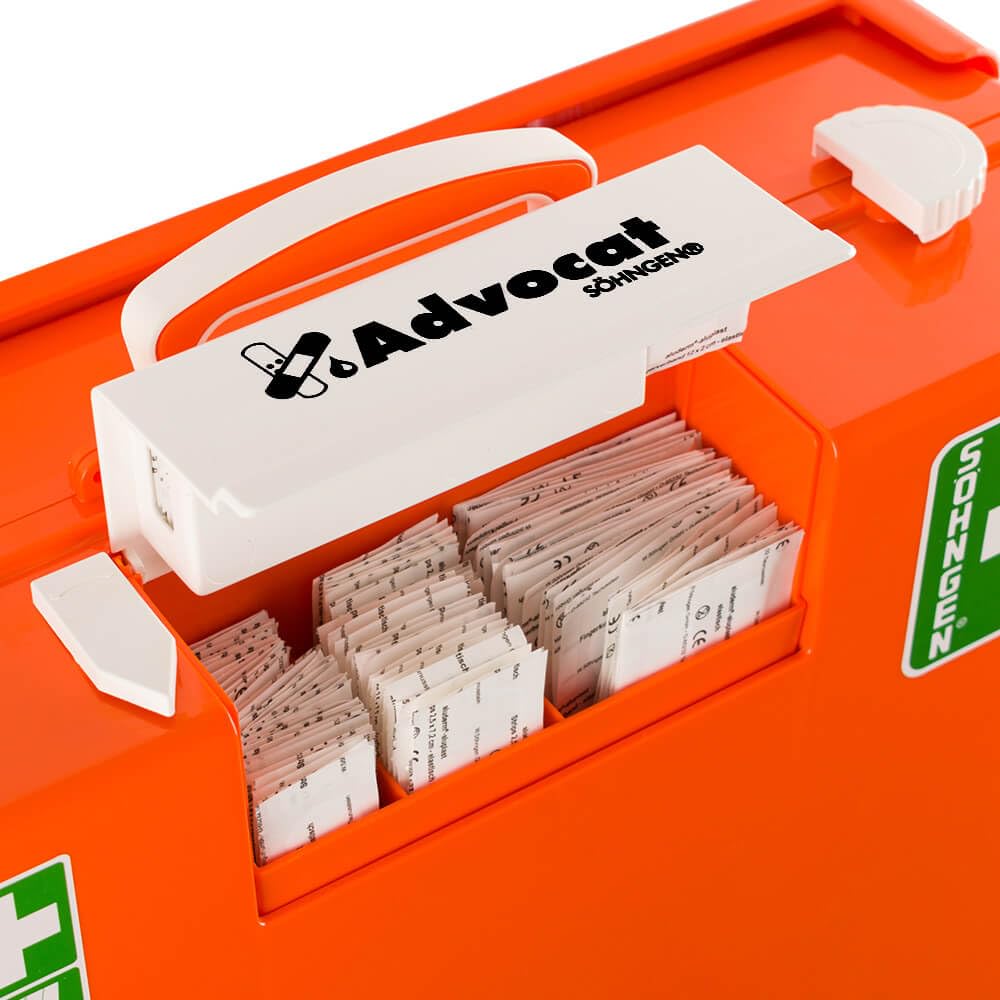 SÖHNGEN Erste-Hilfe-Koffer Advocat DIN 13169, Wandhalt., Pflasterspender, orange aus Kunststoff, Art.-Nr. 367000 | Verbandskasten | Notfallkoffer | Erste Hilfe Kasten
