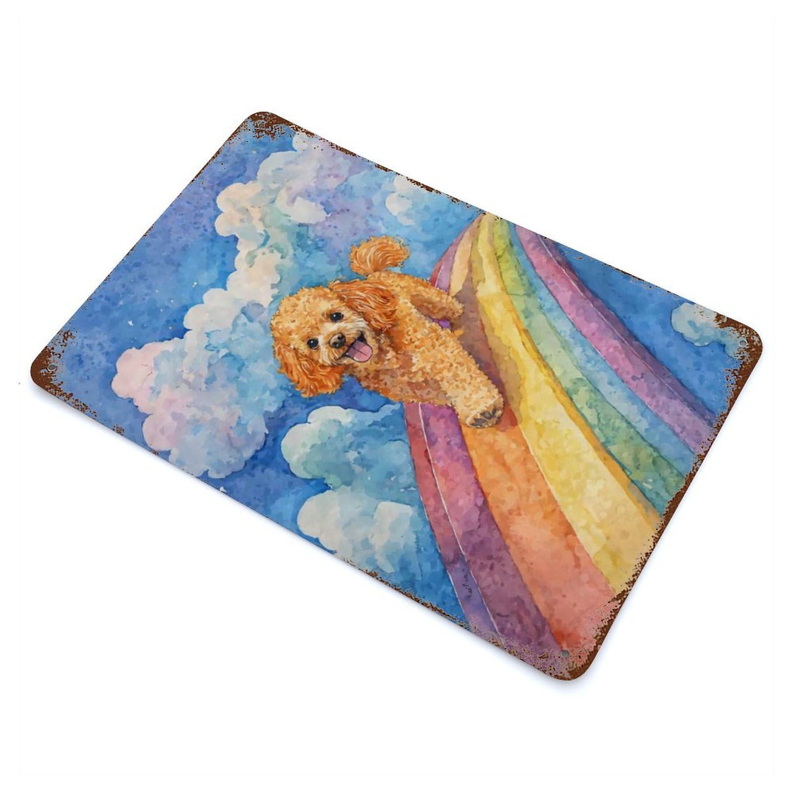 Garage Style Poodle on Rainbow Bridge Rustic Tin Plaque 11.8"x7.9", Classic Wall Plaque for Bar And Workshop