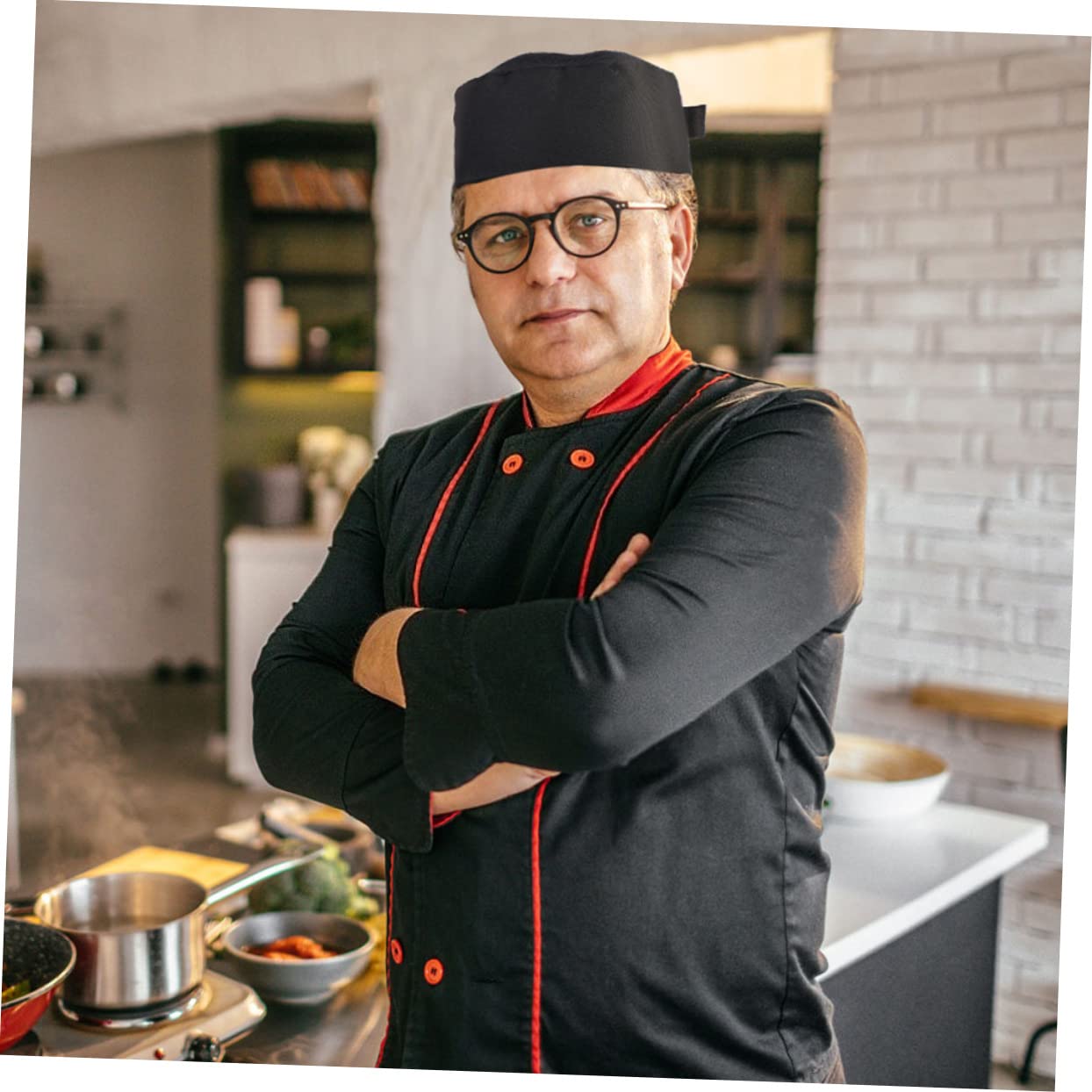 CALLARON Sombrero De Cocinero Gorro De Cocinero Gorra De Chef De Cocina Gorros De Cocina Gorra De Cocina Sombrero De Chef Duradero Gorras Negras Gorra Paño Black