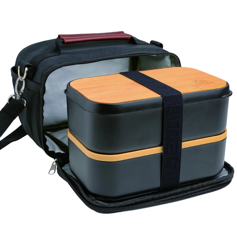 Umami Set Insulated Lunch Bag & Bento Box Adult, All-In-1 Lunch Box with Utensils & Sauce Jars & a Lunch Bag w/Water Bottle Pocket, Adjustable Shoulder Strap, Great Set for Work and Travel