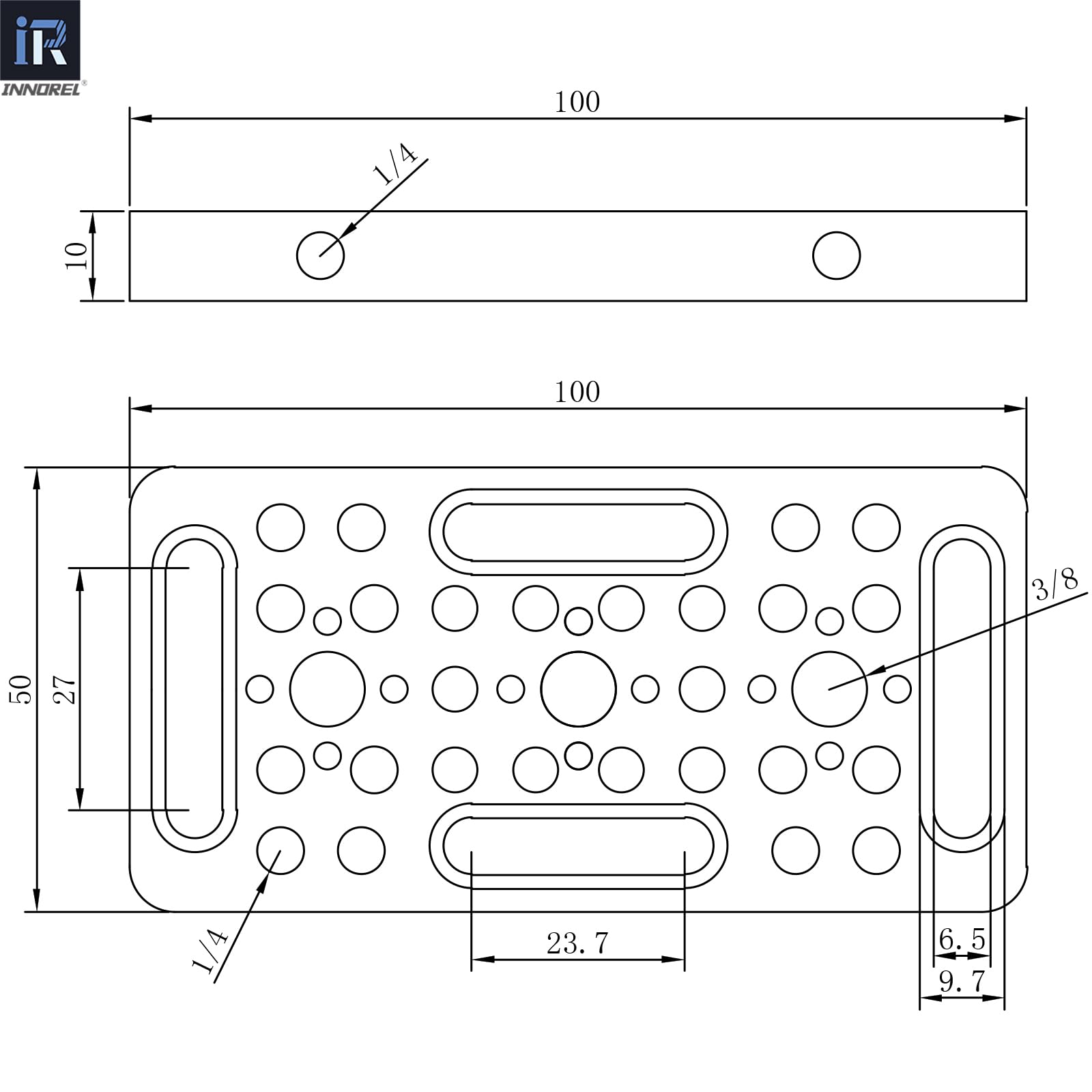 INNOREL CP1005 2 pièces 10 * 5cm Plaque de Fromage multifonctionnelle avec 1/4" et 3/8" Filets, Plaque de Montage de Commutation avec Trous de localisation Arri intégrés pour caméra et trépied