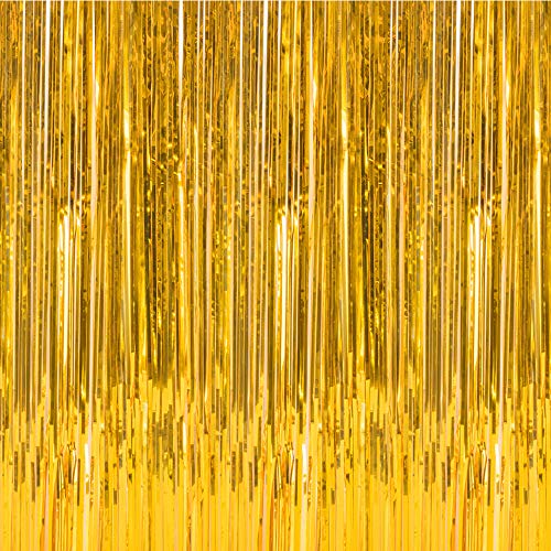 Foil Fringe Metallic Decorative Curtains,Tinsel Shinning Curtains Perfect for Photo Booth Party/Window/Door Decorative Fringe Curtains,1 Pic Gold(3FTX8FT)