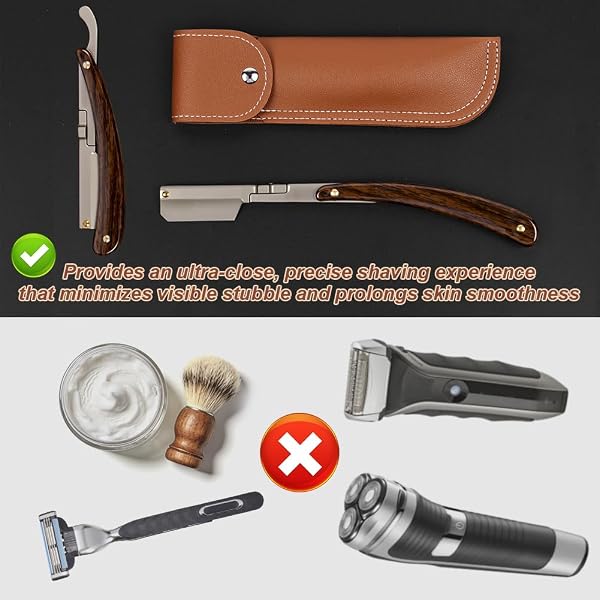 Beugo Navaja de Afeitar Hombre, Straight Edge Razor Barber, navaja de barbero, Cuchilla de Afeitar de Barbero Acero Inoxidable, Kit de Afeitado Clásico para Barba y Bigote con bolso PU - 5