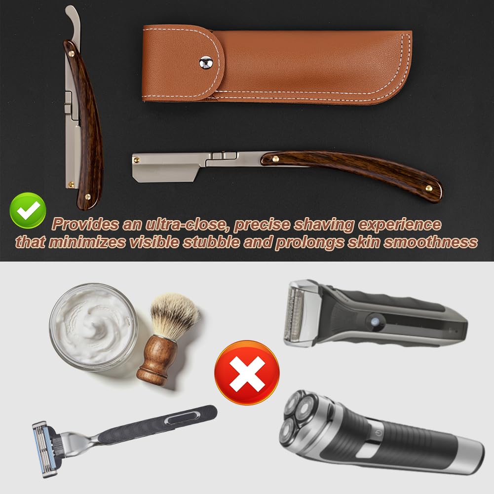 Beugo Navaja de Afeitar Hombre, Straight Edge Razor Barber, navaja de barbero, Cuchilla de Afeitar de Barbero Acero Inoxidable, Kit de Afeitado Clásico para Barba y Bigote con bolso PU — view 5
