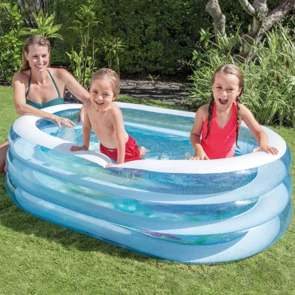 Trade Shop – Piscina Infantil Ovalada, 3 Anillos, Transparente, 163 X 107 X 46 Cm, Peces En El Fondo 57482 –