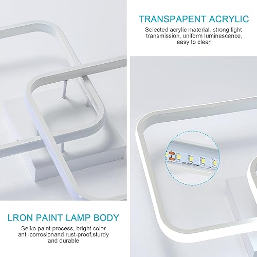 Miniatura 5 de DELIPOP Lámpara de techo LED moderna cuadrada de 23 pulgadas, iluminación empotrada de 42 W 6500 K, lámpara de techo acrílica para pasillo, sala de