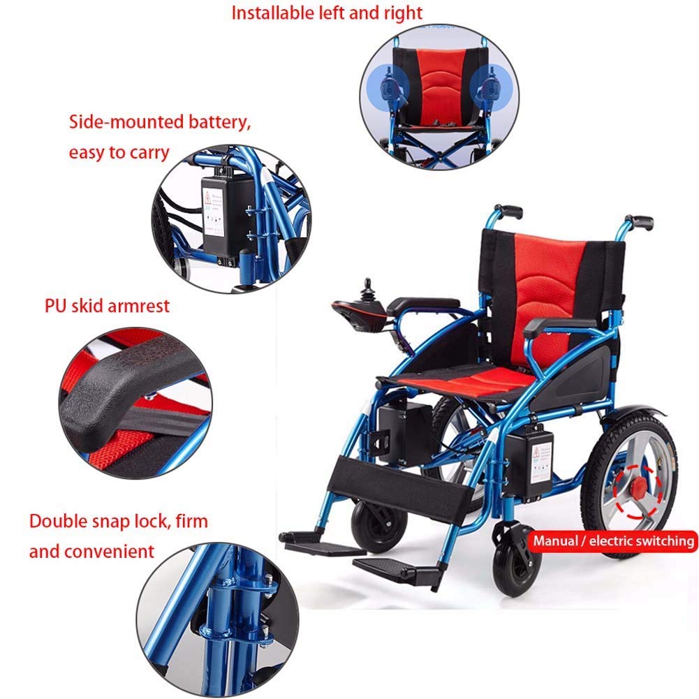 Silla de Ruedas eléctrica portátil, Plegable y Resistente, Ligera, con Motor y Joystick, para Movilidad Reducida, Ancho del Asiento 45 cm, Scooter, etc.