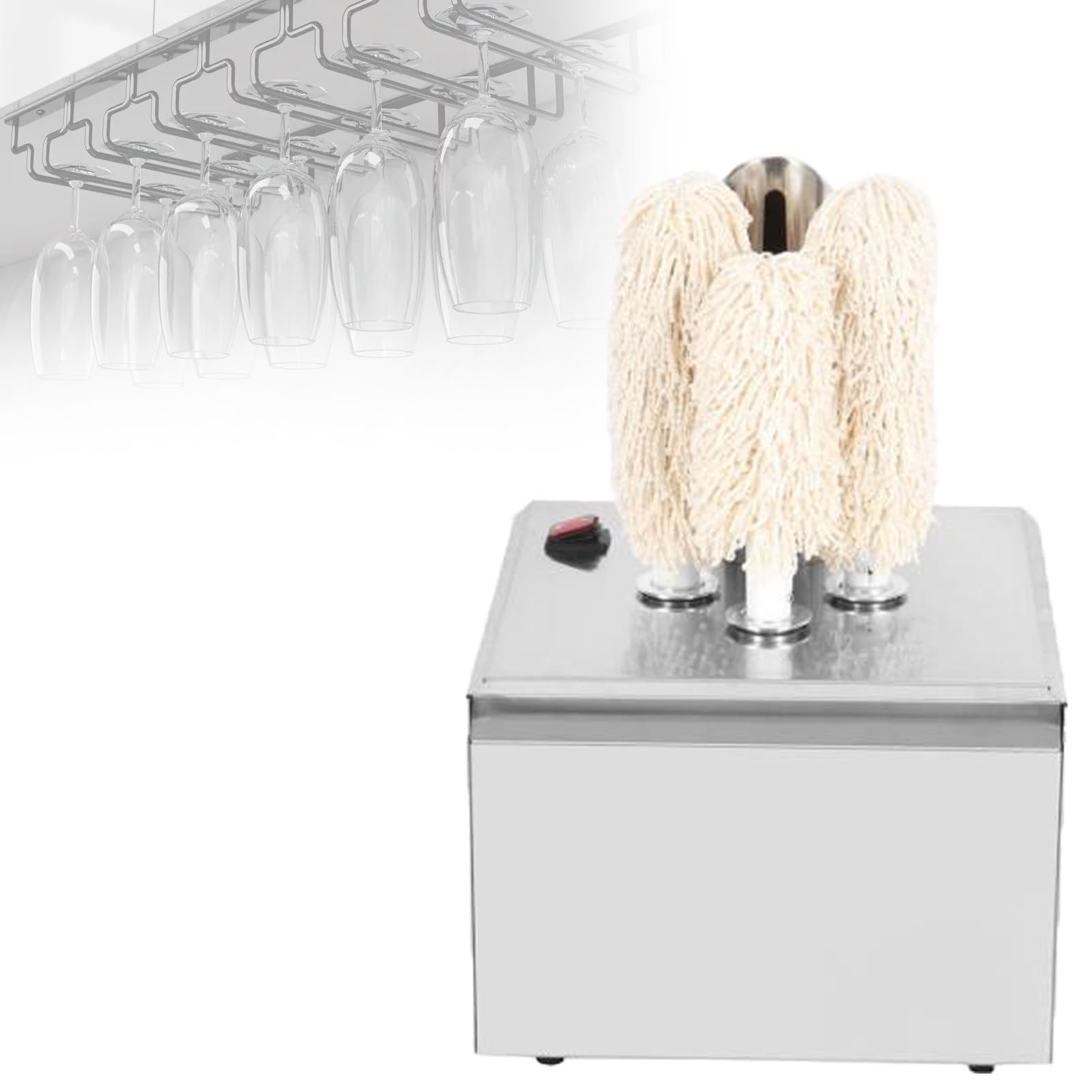 Ofyphth Electric Wine Glass Polisher, Glass Polishing Machine Stainless Steel Glassware Polisher, 330/550/660 Cups/H, for Beer Mugs, Red Wine Glasses, Champagne Flutes. 3Head