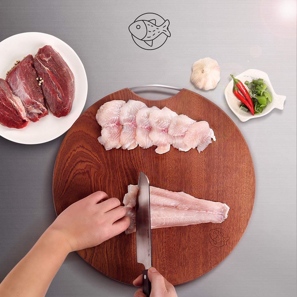 Genérico Tabla De Cortar Sándalo Doble Cara, Una Pieza, No Daña Cuchillos | Cortador De Verduras Redondo De 36 Cm, Con Mango Curvo Resistente, Apto Tanto Para Carne Como Para Verduras (39x3cm)