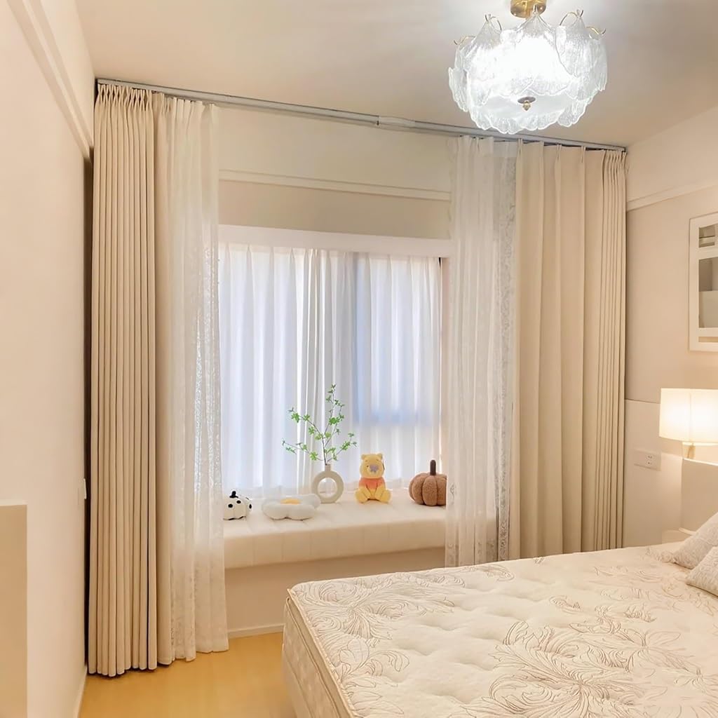 Heavy-Duty Black Aluminum Double Curtain Rods 1m-6m Wall-Mounted Drapery Track for Sliding Curtains - 3.6m Ideal for Home Decor and Window Treatment.