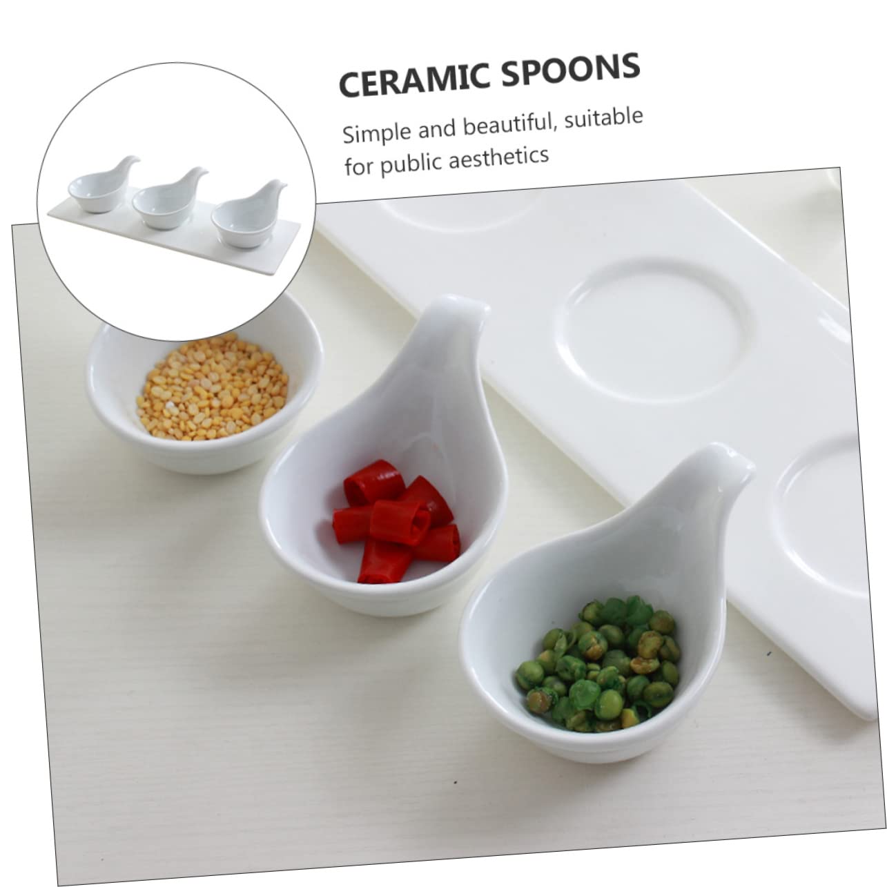 Unomor 1 Set 4pcs Caviar Spoon Snack Serving Dishes Mini Scoop Handle Spoons Serving Bowls Appetizer Serving Tray Snack Tray Vinegar Bowl Japanese Spoon Dip Bowls Sauce Ceramics White