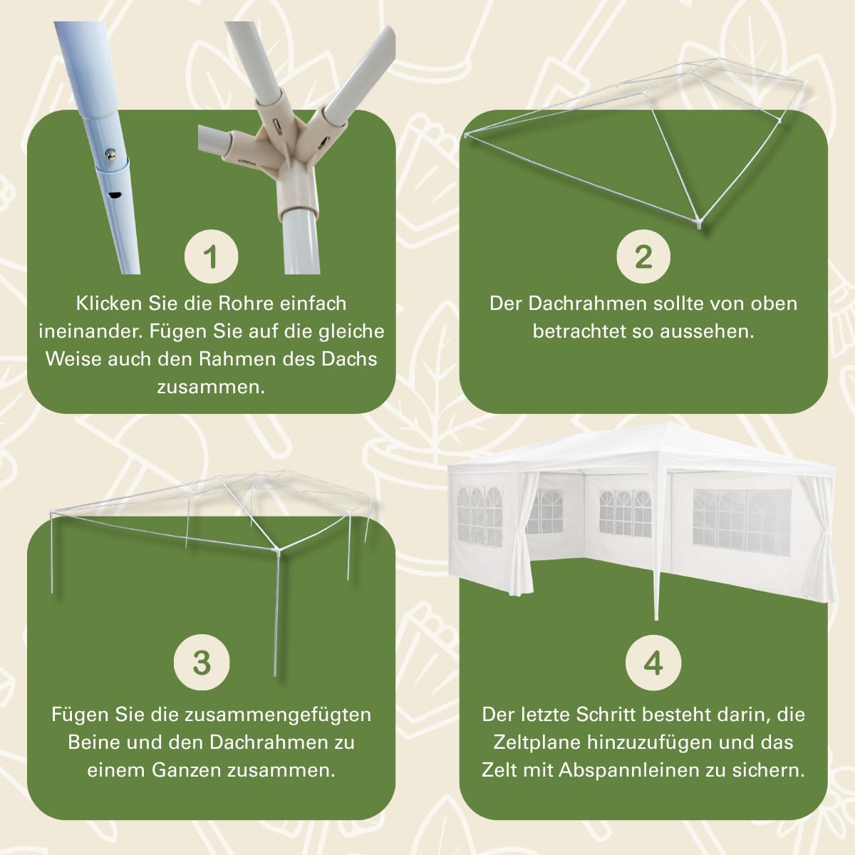 Kinzo Pavillon 3x6 m - Partyzelt für 70 Personen - Gartenpavillon mit 6 Seitenwänden und Firsthöhe 2,5 m - Party Zelt Wasserdicht und UV-beständig - Weiß