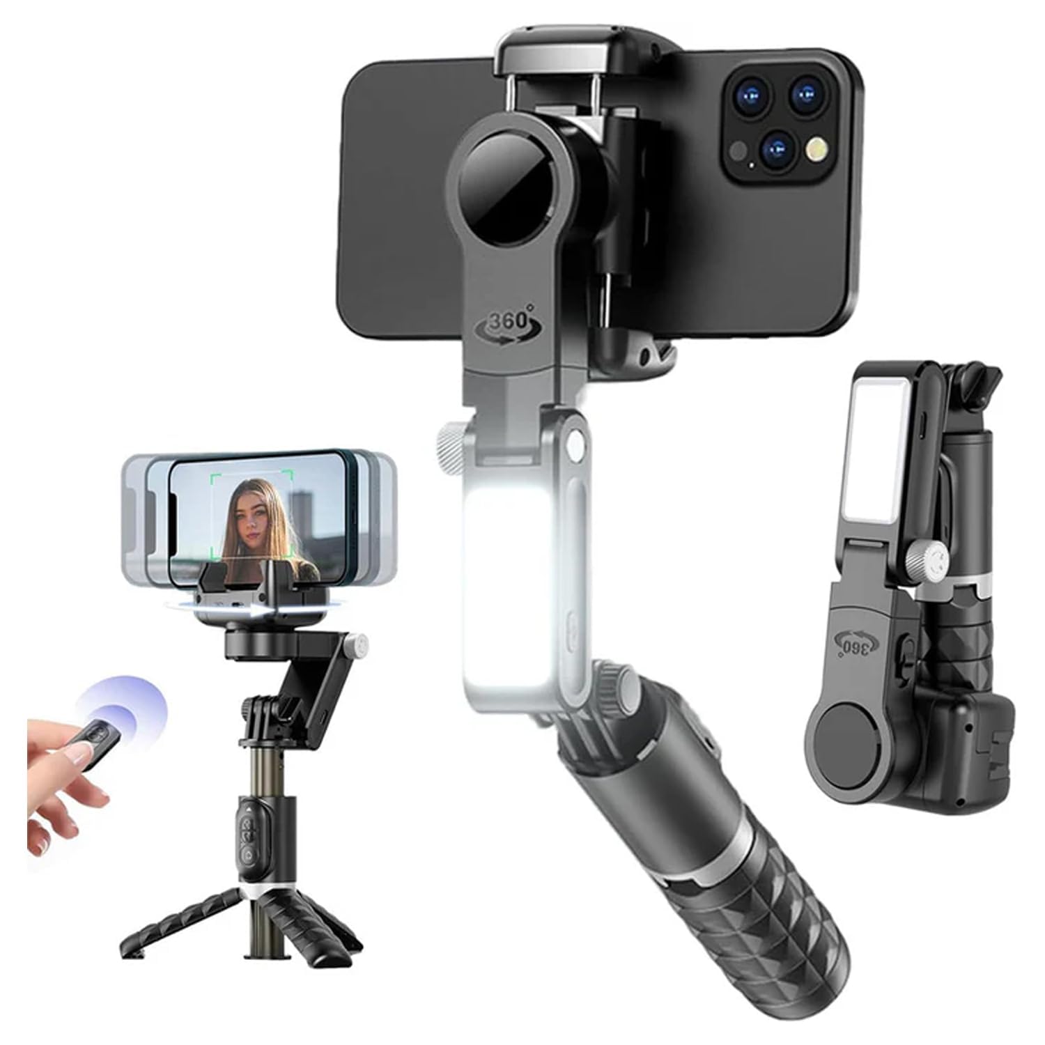 360° Smart Shooting Gimbal with Face & Object Tracking,Auto-Rotation Tripod Stand, Rechargeable Battery & Glowing Lights, Ideal for Vlogging, Live Streaming & Video Calls (KM01)-image-37