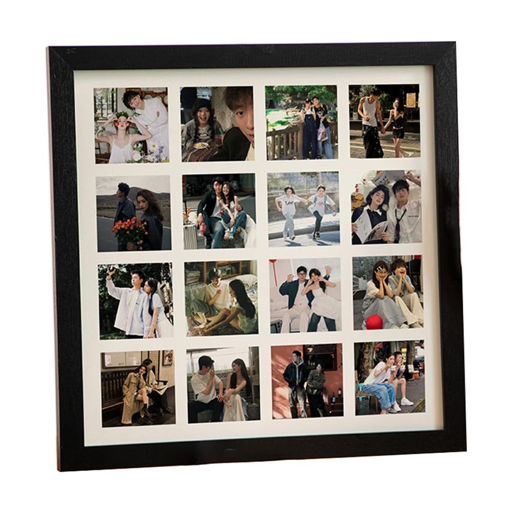ZYNCUE Cornice portafoto in legno con 16 griglie fai da te, 30 x 30 cm, decorazione da parete, cornice per collage di amici, marrone