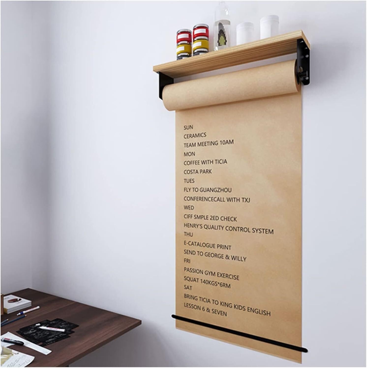 LNNW modna rolka papieru kraftowego Biurowy uchwyt na rolkę papieru pakowego & z papierem kraftowym o grubości 50 m, do sali szkolnej Cafe Bedroom(39.3inch/100cm W)