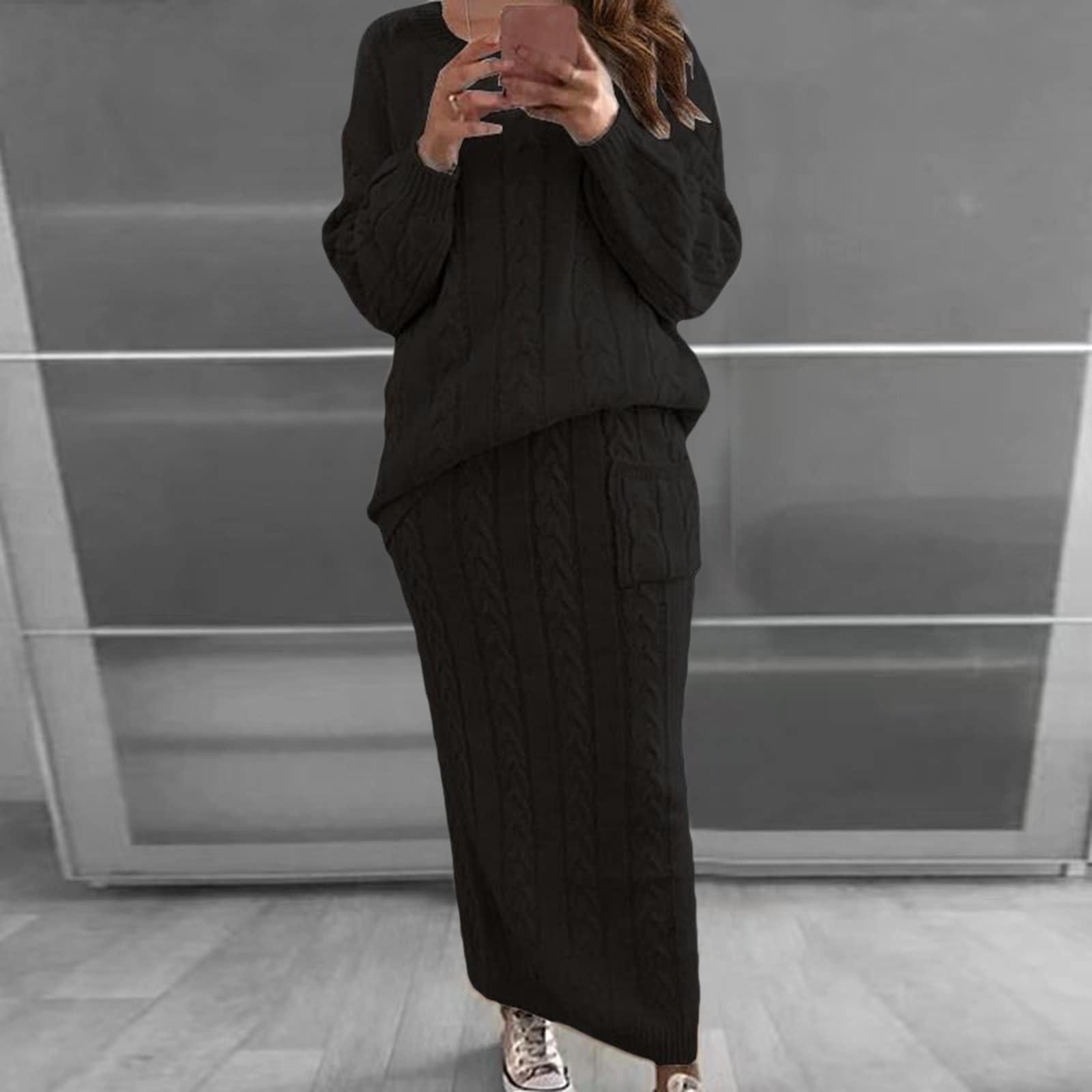 Tuta da maglione a maniche lunghe con cappuccio in tinta unita di grandi dimensioni da donna