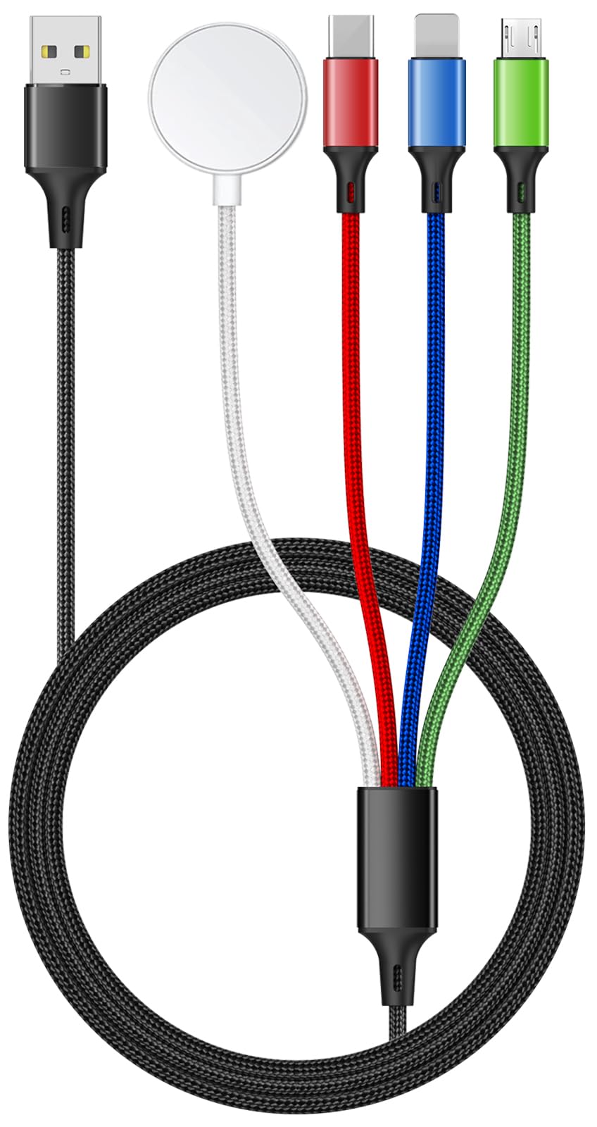 5FT/1.5M Multi Charging Cable for Apple Watch Charger Travel Nylon Braided USB C Micro USB Compatible with iWatch Ultra/SE/10/9/8/7/6/5/4/3/iPhone 16 15 Pro Max/14/13/12/Galaxy AndroidGlobal Recycled StandardGlobal Recycled StandardGlobal Recycled Standard