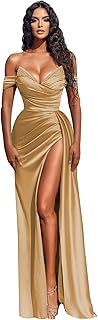Prom Dresses Satin Ball Gown 2025 Off Shoulder Mermaid Long Slit Beaded Formal Evening Party Bridesmaid Gowns for Women
